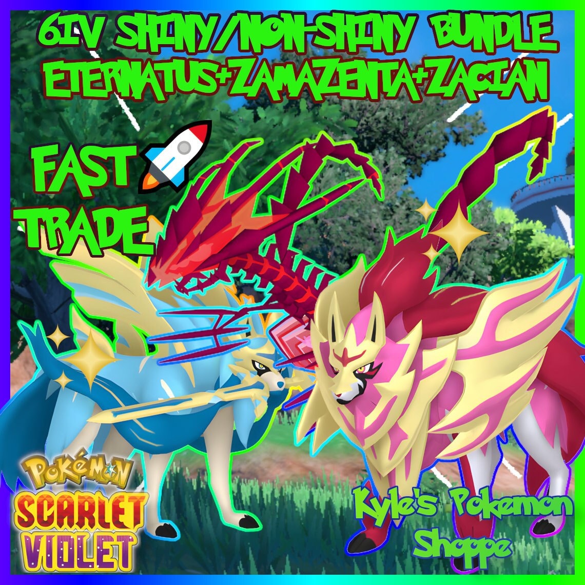 ZACIAN ZAMAZENTA ✨ SQUARE Shiny EVENT ✨Sword Shield Pokemon home FAST  DELIVERY