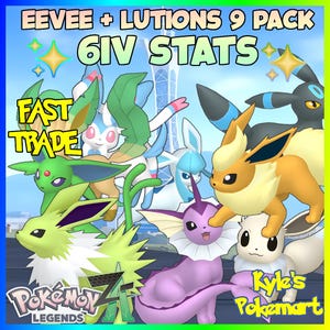 Shiny 6IV Eevee + Evolutions 9 Pack EV'D Pokemon Legends Z-A (Pokemon Legends ZA) Competitive Set Battle Ready Customizable!
