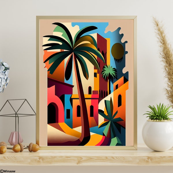 Moroccan Palm Trees - AI Painting - Unique Wall Decoration - Morocco Art - Instant Download