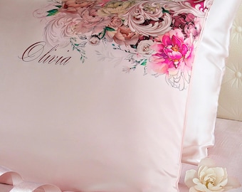 Personalized Silk Pillowcase, Mulberry Silk Pillowcase with Name, Silk Gift Set for Her, Birthday Gift, Luxury Anti Aging Pillowcase