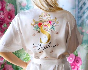 Bridesmaid robes with monogram satin Floral kimono for women’s spa gift personalized satin bathrobe/ 16th birthday gift/21st birthday gifts