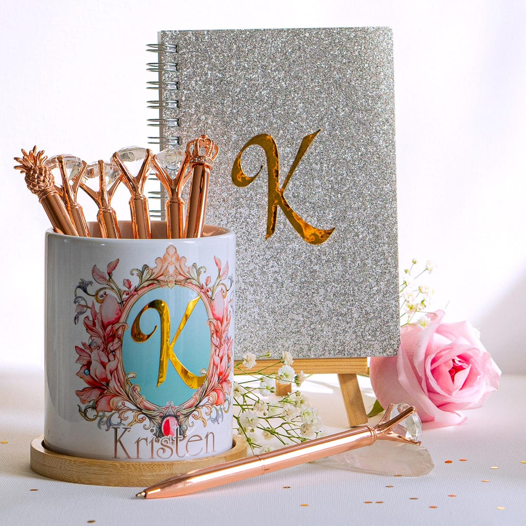 Personalized Desk Organizer Gift Set: Pen Holder, Notebook & Bamboo ...