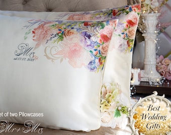 Personalized Silk Pillowcases are Wedding Gift Idea, Silk Bedding for Mr and Mrs, Engagement Gifts and Favors for Newlywed