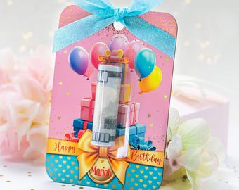 Personalized Birthday Money Card Holder, Cash Gift Holder with Name for gift, Cash place holder