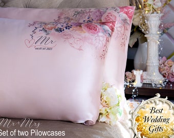 Personalized Silk Pillowcases are Ideal Wedding Gift Idea, Gifts for couple, Honeymoon Gifts for Mr and Mrs