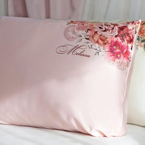 Mulberry silk pillowcase monogram with name, Personalized silk pillowcase gift set for her, Birthday luxury gifted, Anti aging pillow cover