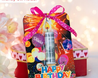 Birthday money holder, Personalized money gift ideas for best friend or coworker, Birthday cash holder with Name