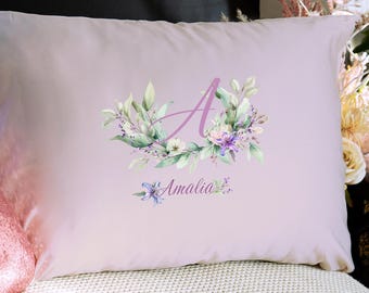 Satin monogram pillowcase for her Custom pillow case Personalized birthday gift for girl Gift with name for sister