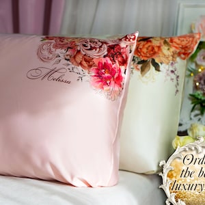 Custom Silk Pillowcase Personalized birthday Gift mothers day Gift for wife Luxury Set Gifts for her Floral Pillow Cover 21st birthday gifts