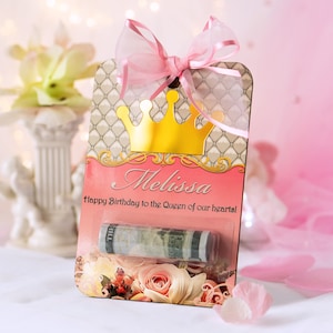 Felicitaciones regalo cumpleaños sobres en efectivo Titular de dinero personalizado para ella con Gold Crown real divertido feliz cumpleaños tarjeta hermana regalo