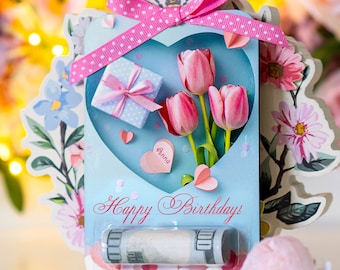 Birthday money card holder, Money holder with name, Personalized money gift card, Money cash gift Idea