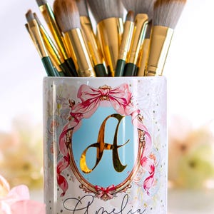 Ceramic brush holder, personalised cute make up storage for dressing table, teen girl cute gift