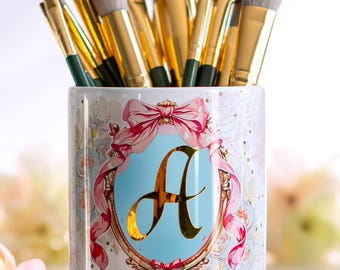 Ceramic brush holder, personalised cute make up storage for dressing table, teen girl cute gift
