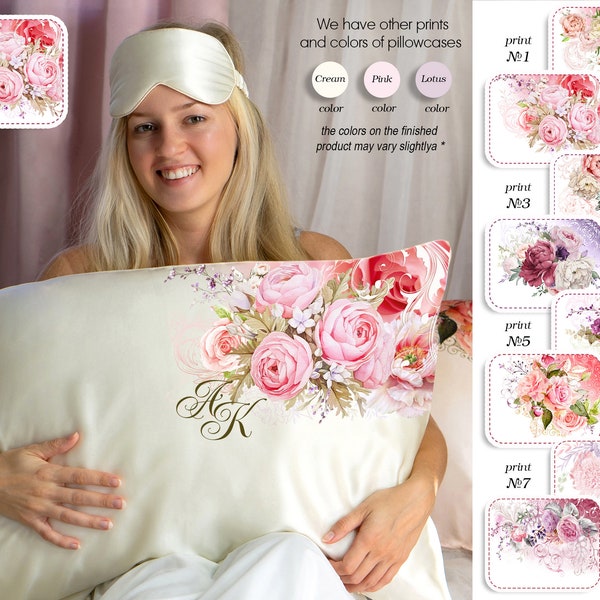 Personalized Silk Pillowcase custom pillow case for Mom birthday gift Mulberry Silk Pillowcase Luxury Gift Set with Mask/Floral Pillow Cover