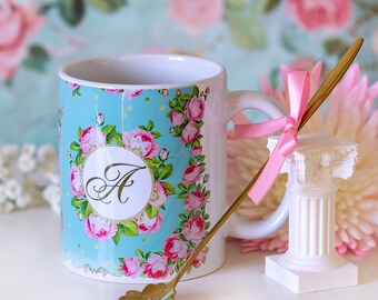 Personalized Coffee Mug Gift for Mom, Custom Name Floral Mug, Cute Tea Cup Set with Spoon, Mother’s Day Gift, Birthday Gift for Her