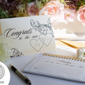 Tarjeta de felicitación de boda para el nuevo Sr. y Sra., Tarjeta de compromiso para el Sr. y la Sra., Descarga instantánea, Signo de deseos de boda imprimible