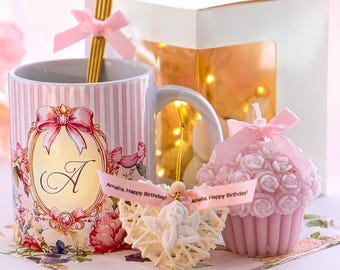 Mini Tea Gift Set with Personalized Mug, Birthday Gift Box for Best Friend, Cute Tea Set for Her, Coworker Gift