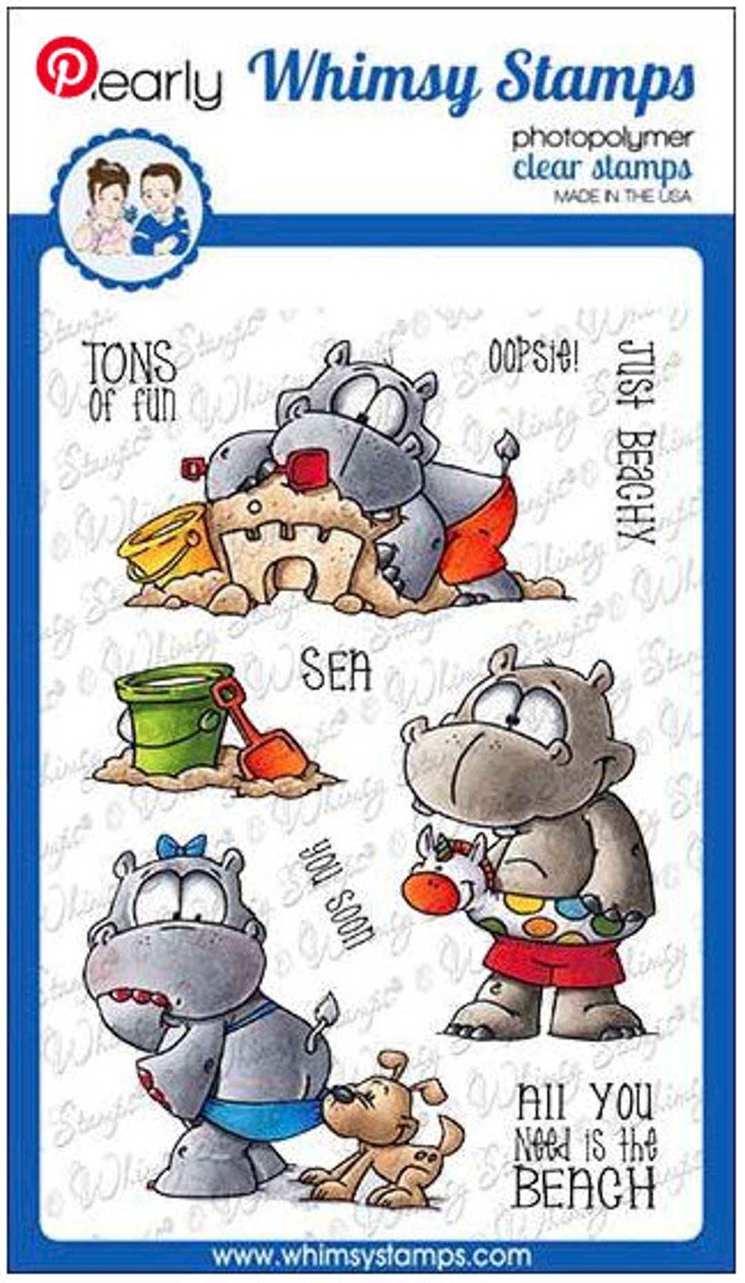 Stamp Set, Whimsy Stamps, Hippo Fun in the Sun Photopolymer Clear Stamp Etsy