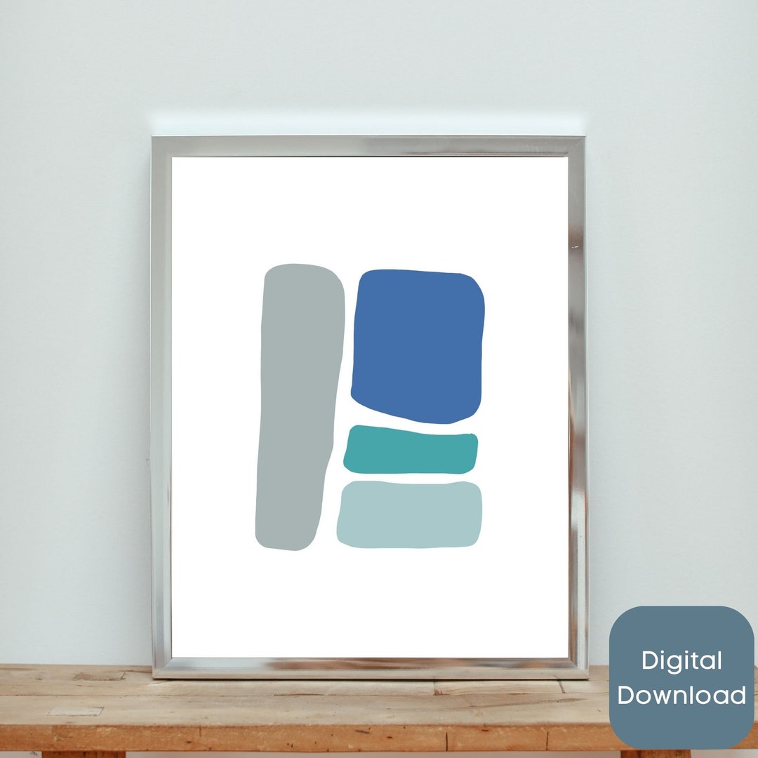 Abstract Blue Boulder Design Printable Wall Art Blue Digital Download