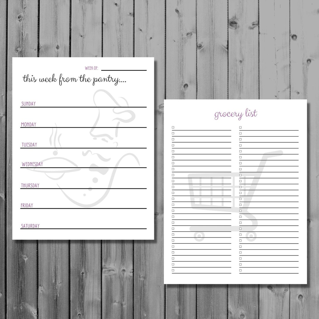 Printable Meal Planner And Grocery List Bundle Weekly Menu Grocery List 