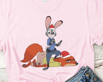 Camiseta fofa de Natal Zootopia, camiseta Disney Zootopia, camiseta Judy Hopps e Nick Wilde, camiseta Disneyland, camiseta infantil, camiseta unissex