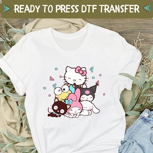 Hello Kitty-vänner älskar DTF-överföring, härliga tjejfest-DTF, kattflickor redo att tryckas, present till kattperson, kawaii kattunge direkt till film