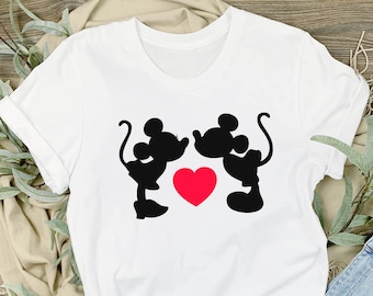 Disney Mickey and Minnie Mouse Silhouette T-Shirt, Disney Mickey and Minnie Mouse Kissing Cute Shirt, Pretty Disney Valentine's Day T-Shirt