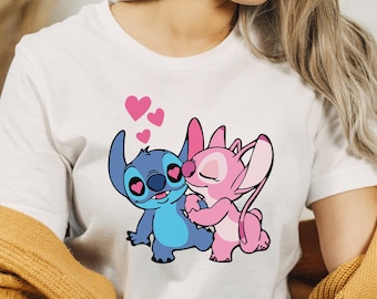 Cute Stitch and Angel T-Shirt, Disney Lilo & Stitch Shirt, Valentine's Day Outfit, Disneyland Matching Tee, Kid Tee, Unisex Lovers Couple T