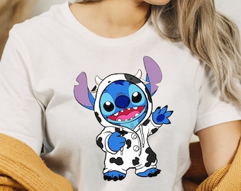 Cute Stitch in Cow Costume T-Shirt, Disney Lilo & Stitch Shirt, Lovely Lilo and Stitch Shirt, Disneyland Tees, Kid Shirt Tee, Unisex Shirt T