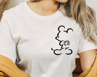 T-shirt mignon silhouette Mickey Mouse, chemise Disney Mickey Universe, joli t-shirt design poche, voyage Disneyland, toile Kid Bella, chemise unisexe