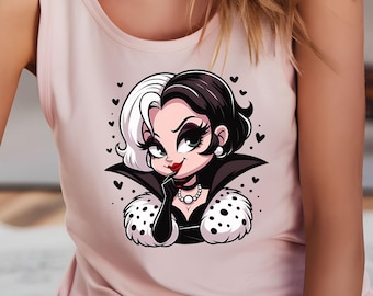 Camiseta sin mangas de Cruella, Chicas malas de Disney, Traje del equipo de villanos de Disneyland, Camiseta sin mangas de vacaciones en WDW, Ropa unisex, Camiseta de la reina del Reino Mágico