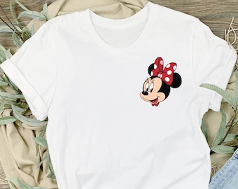 Linda camiseta de diseño de Minnie Mouse, camiseta de Disney Minnie Mouse, camiseta de diseño de bolsillo de Disney, camiseta de Disneyland, camiseta de niño, camiseta de mujer