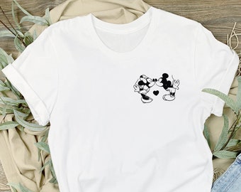 Kissing Mickey And Minnie Mouse T-Shirt, Disney Mickey And Minnie Mouse Shirt, Pocket Design T-Shirt, Disneyland Tee, Man Shirt, Woman Shirt