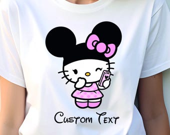 Hello Kitty Mickey Ears T-Shirt, Disney Mickey Mouse Custom Shirt, Disneyland Princess T-Shirt, Disney Matching Tee, Kid Outfit, Unisex Tee