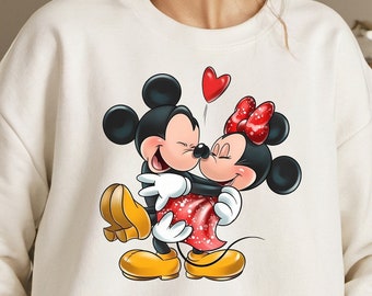 Cute Mickey And Minnie Mouse Couple Sweatshirt, Disney Valentine's Day Hoodie, Disneyland Matching Crew Shirt, Love Outift, Unisex Crew Neck