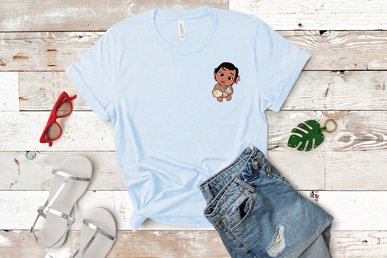 Söt Vaiana-t-shirt för babyn, Disney-tröja med fickdesign, fin Vaiana-t-shirt, Disneyland-tröjor, herr-t-shirt, kvinna-t-shirt, semester, presentoutfit bild 5