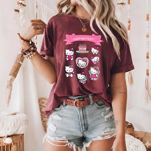 Hello Kitty Coquette Birthday Custom T-Shirt, Kawaii Cat Matching Family Tee, Holiday Vibes, Sakura Y2K, Gift for Kids, Unisex Kid Outfit image 8