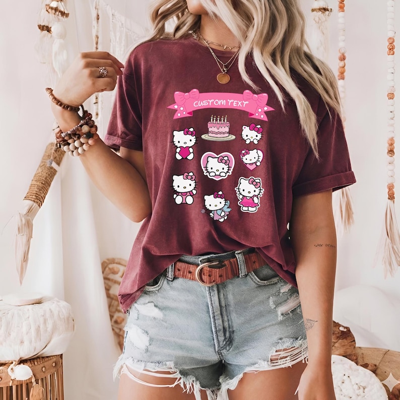 Hello Kitty Coquette Birthday Custom T-Shirt, Kawaii Cat Matching Family Tee, Holiday Vibes, Sakura Y2K, Gift for Kids, Unisex Kid Outfit image 8