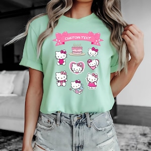 Hello Kitty Coquette Birthday Custom T-Shirt, Kawaii Cat Matching Family Tee, Holiday Vibes, Sakura Y2K, Gift for Kids, Unisex Kid Outfit image 9