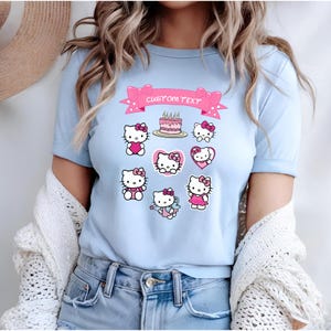 Hello Kitty Coquette Birthday Custom T-Shirt, Kawaii Cat Matching Family Tee, Holiday Vibes, Sakura Y2K, Gift for Kids, Unisex Kid Outfit image 7