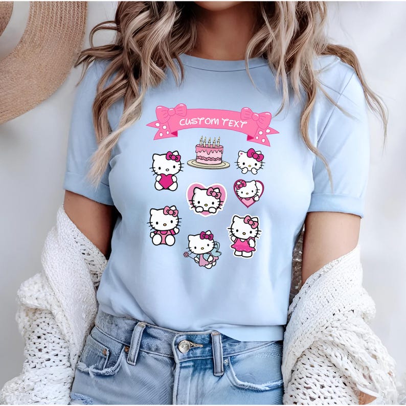 Hello Kitty Coquette Birthday Custom T-Shirt, Kawaii Cat Matching Family Tee, Holiday Vibes, Sakura Y2K, Gift for Kids, Unisex Kid Outfit image 7