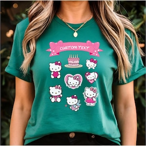 Hello Kitty Coquette Birthday Custom T-Shirt, Kawaii Cat Matching Family Tee, Holiday Vibes, Sakura Y2K, Gift for Kids, Unisex Kid Outfit image 6