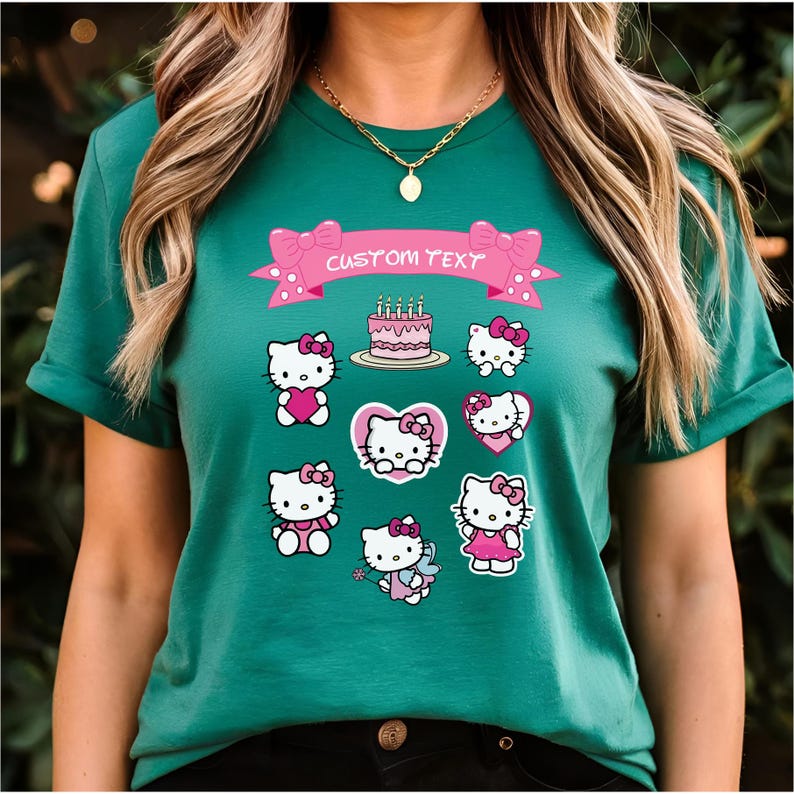 Hello Kitty Coquette Birthday Custom T-Shirt, Kawaii Cat Matching Family Tee, Holiday Vibes, Sakura Y2K, Gift for Kids, Unisex Kid Outfit image 6