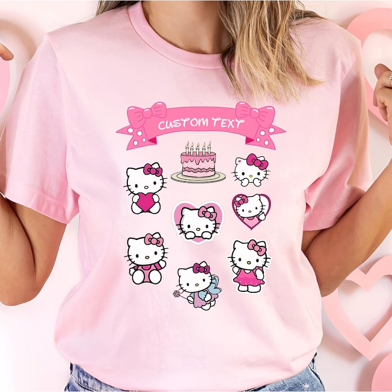 Hello Kitty Coquette Birthday Custom T-Shirt, Kawaii Cat Matching Family Tee, Holiday Vibes, Sakura Y2K, Gift for Kids, Unisex Kid Outfit image 11