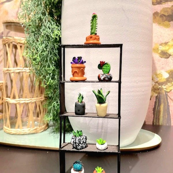 Miniatur Blumentreppe mit Sukkulente, Kaktus polymer clay, Pflanzen im Topf, Wohndekor, gemischte Sukkulente im Topf