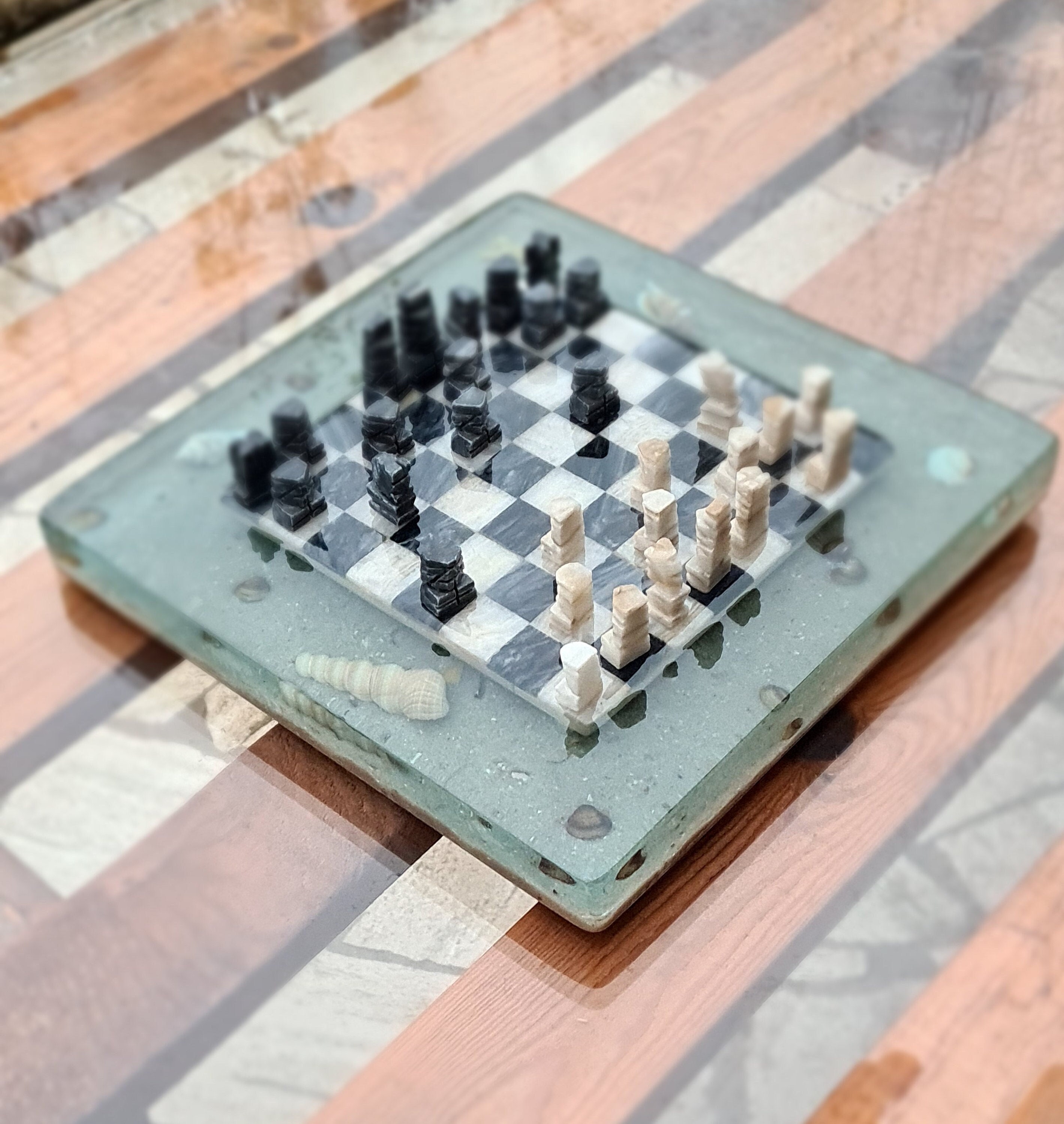 Store Indya Exclusive Schach Set Klassisch Spiel Marmor Schachbrett mit  Staunton Stuck und Holzlager Samtinnenraum