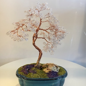 Bonsai tree, glass bead wire tree, almond tree bonsai, bonsai sculpture, miniature art, wire tree, Japan style, wire sculpture