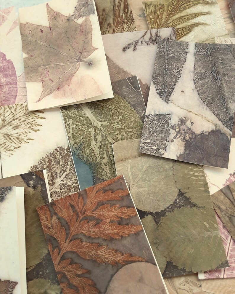 Ecoprinted Paper Botanical Designs Greeting Cards Eco Gifting Handmade