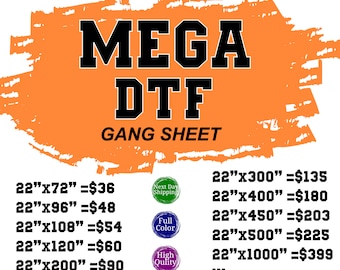 Mega Bulk DTF Gang Sheet Print: Ready To Press, Same Day Service
