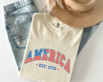 Comfort Colors 4th of July Shirt: America 1776 Red White Blue Tee